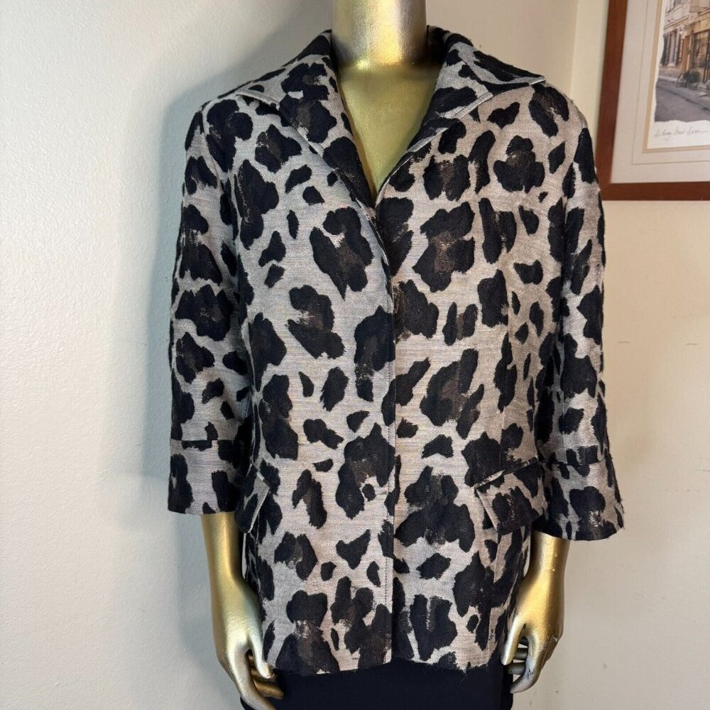 Lafayette 148 Brown & Black Leopard Print Jacquard Wool Blend Jacket Blazer 14